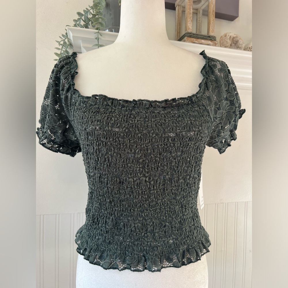 TEN SIXTY SHERMAN LACE TOP / GREEN / ROMANTIC / COQUETTE/ FlLIRTY / LARGE